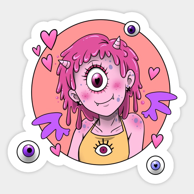 Monster Cyclops Girl with Wings Sticker by Fizzy Vee